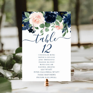 Chic Blooms Navy and Blush Floral Guest Names Table Number