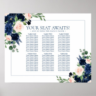 Chic Blooms   Navy and Blush Floral Seating Chart