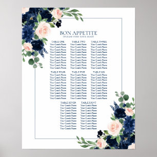 Chic Blooms Navy and Blush Floral Seating Chart