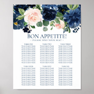 Chic Blooms   Navy and Blush Floral Seating Chart