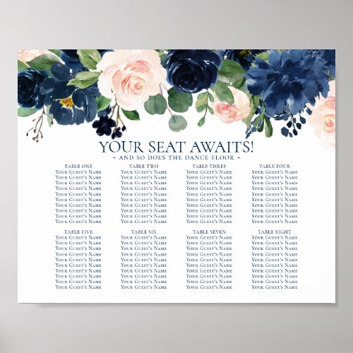 Chic Blooms  Navy and Blush Floral Seating Chart