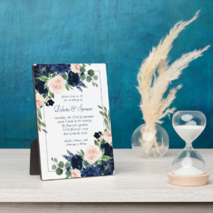 Chic Blooms Navy and Blush Keepsake Invitation Plaque