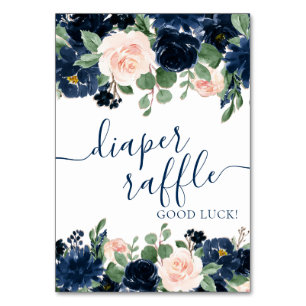 Chic Blooms   Navy Blue and Blush Diaper Raffle Table Number