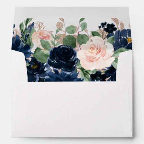 Chic Blooms  Navy Blue and Blush Floral Address Envelope