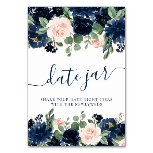 Chic Blooms  Navy Blue and Blush Floral Date Jar Table Number