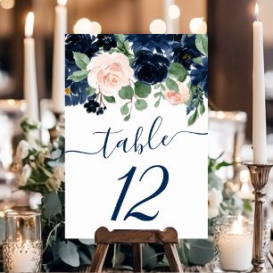 Chic Blooms Navy Blue and Blush Floral Garland Table Number