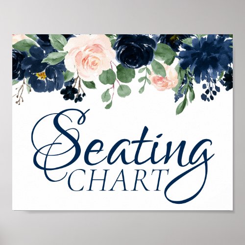 Chic Blooms  Navy Blue and Blush Floral Seating Poster
