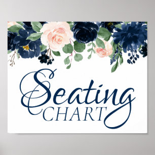 Chic Blooms   Navy Blue and Blush Floral Seating Poster