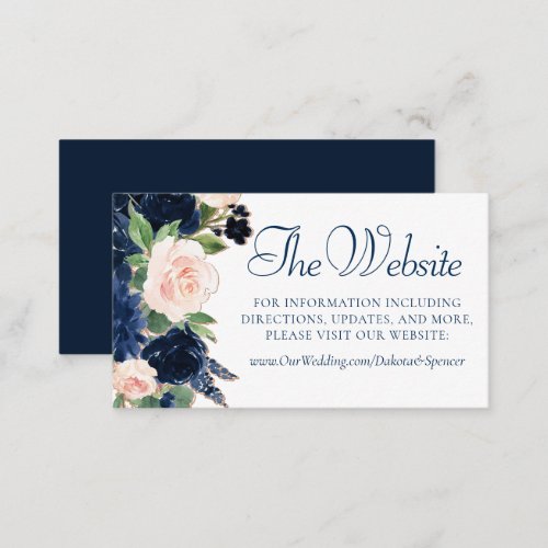 Chic Blooms  Navy Blue and Blush Floral Website Enclosure Card