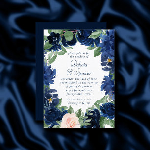 Chic Blooms Navy Blue and Blush Floral Wedding Invitation