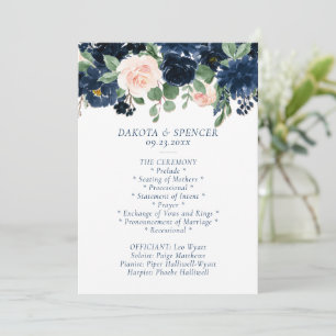 Chic Blooms Navy Blue and Blush Garland Ceremony Program
