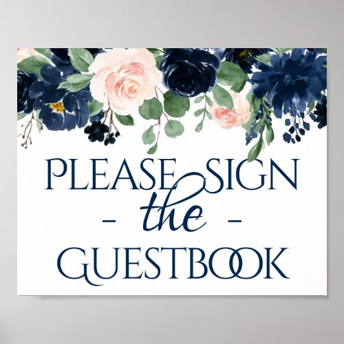 Chic Blooms  Navy Blue and Blush Guestbook Sign