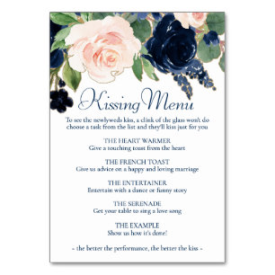 Chic Blooms Navy Blue and Blush Kissing Menu Table Number