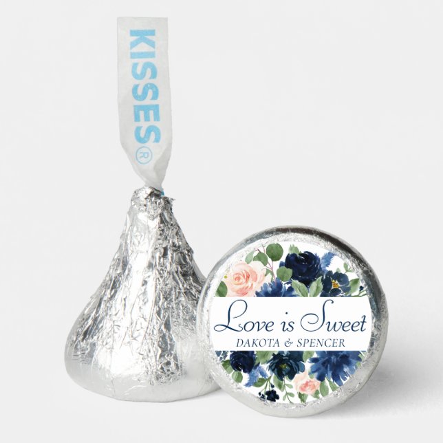 Chic Blooms | Navy Blue and Blush Love is Sweet Hershey®'s Kisses® (Front)