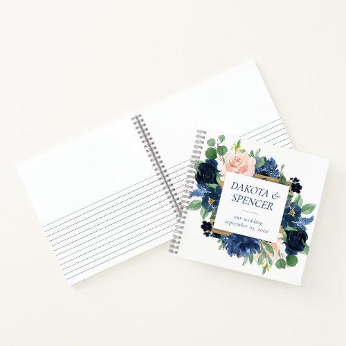 Chic Blooms  Navy Blue and Blush Photo Guest Book