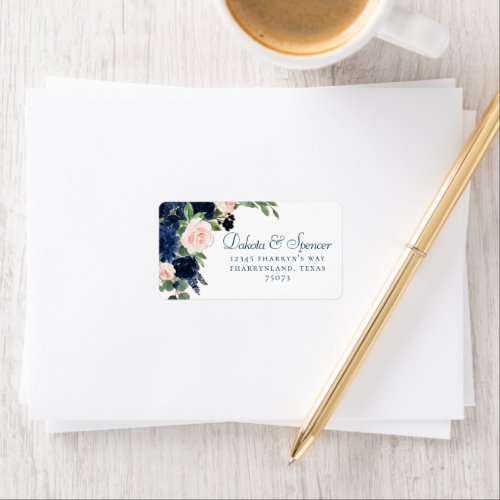 Chic Blooms  Navy Blue and Blush Pink Address Label