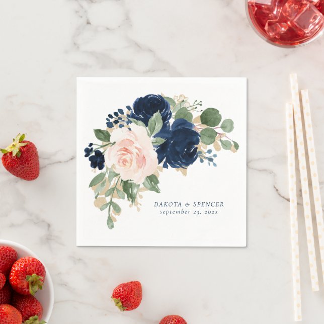 Chic Blooms | Navy Blue and Blush Pink Bouquet Napkins (Insitu)