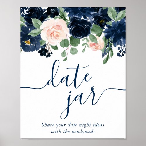 Chic Blooms  Navy Blue and Blush Pink Date Jar Poster