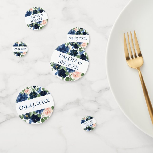 Chic Blooms | Navy Blue and Blush Pink Floral Confetti (Group)