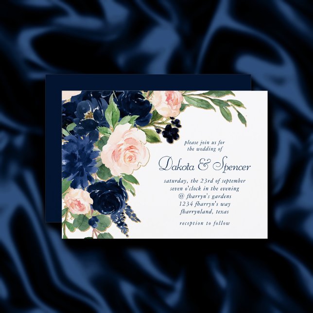 Chic Blooms | Navy Blue and Blush Pink Floral Invitation (Creator Uploaded)
