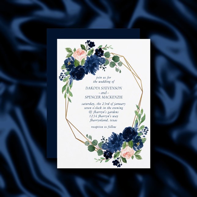 Chic Blooms | Navy Blue and Blush Pink Floral Invitation (Creator Uploaded)