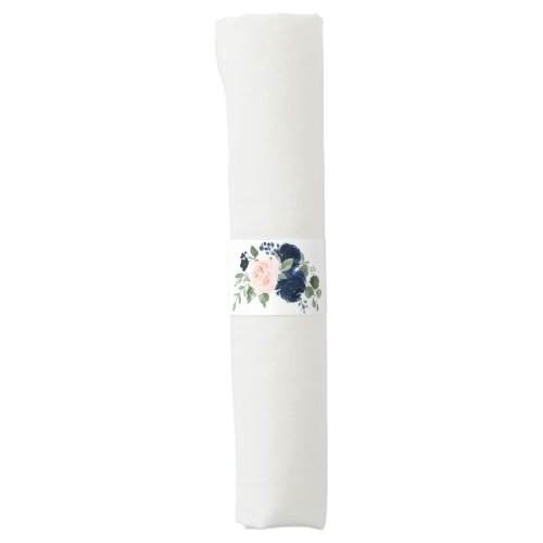 Chic Blooms  Navy Blue and Blush Pink Floral Napkin Bands