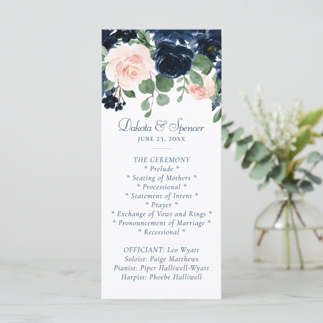 Chic Blooms | Navy Blue and Blush Pink Floral Program (Standing Front)