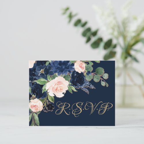 Chic Blooms  Navy Blue and Blush Pink Frame Meal Postcard