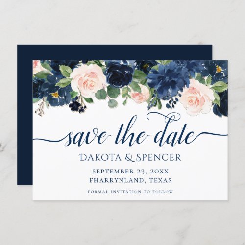 Chic Blooms  Navy Blue and Blush Pink Garland Save The Date