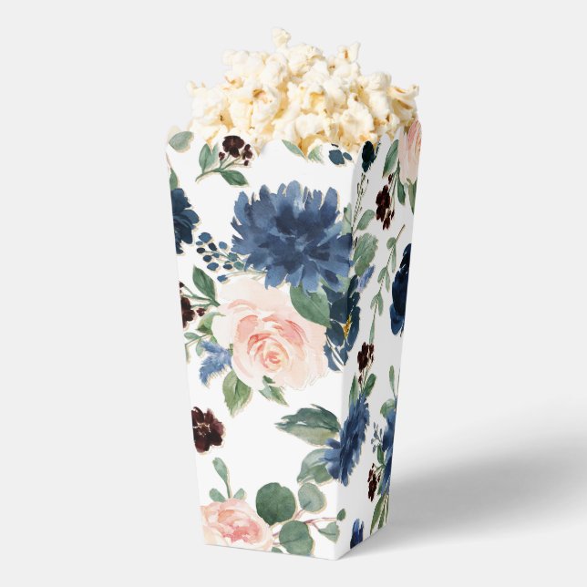 Chic Blooms | Navy Blue and Blush Pink Pattern Favor Boxes (Popped)