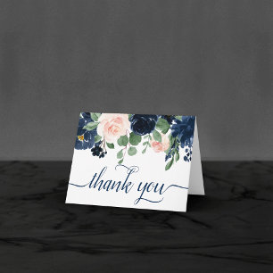 Chic Blooms Navy Blue and Blush Pink Photo Letterpress Thank You Card