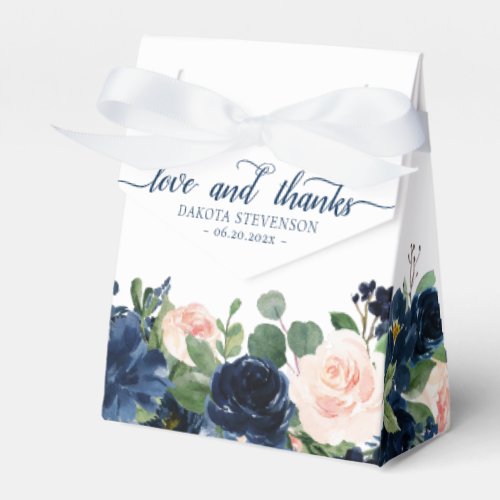 Chic Blooms  Navy Blue and Blush Pink Rose Floral Favor Boxes
