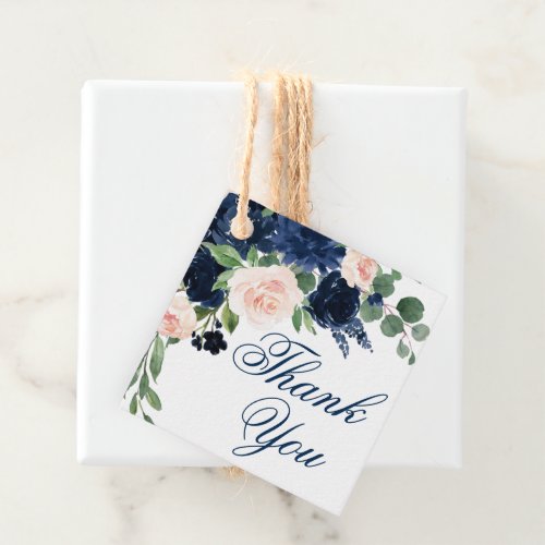 Chic Blooms  Navy Blue and Blush Pink Rose Floral Favor Tags