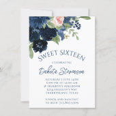 Chic Blooms | Navy Blue and Blush Pink Rose Floral Invitation (Front)