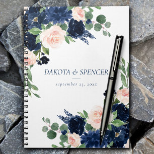 Chic Blooms   Navy Blue and Blush Pink Rose Floral Notebook