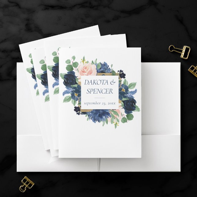 Chic Blooms | Navy Blue and Blush Pink Rose Floral Pocket Folder (Creator Uploaded)