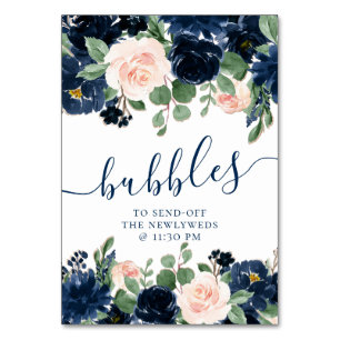 Chic Blooms Navy Blue and Blush Pink Roses Treat Table Number