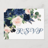 Chic Blooms | Navy Blue and Blush Pink RSVP Postcard (Front)