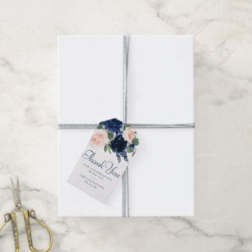 Chic Blooms  Navy Blue and Blush Pink Thank You Gift Tags