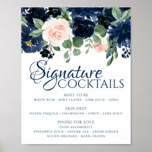 Chic Blooms   Navy Blue and Blush Signature Drinks Poster