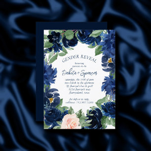Chic Blooms Navy Blue Blush Floral Bridal Shower Invitation