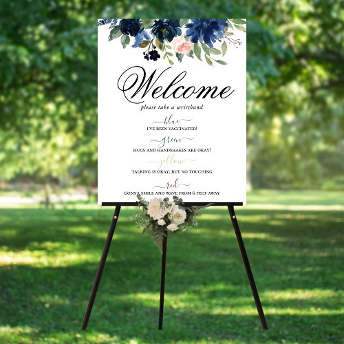 Chic Blooms  Navy Blush Floral Social Distancing Poster