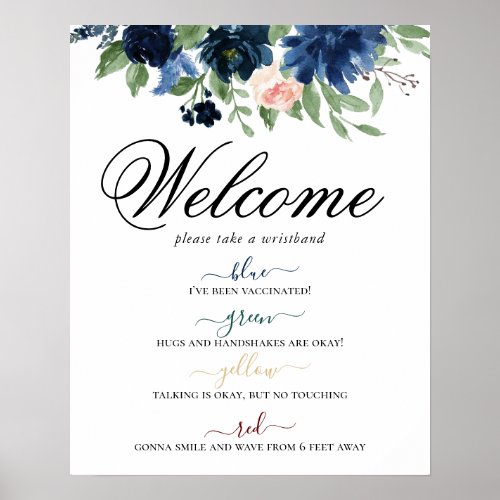 Chic Blooms  Navy Blush Floral Social Distancing Poster