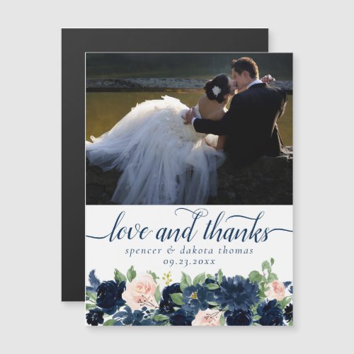 Chic Blooms  Navy Blush Photo Thank You Magnet