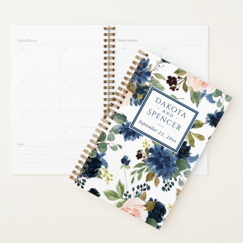 Chic Blooms  Romantic Navy and Blush Pattern Planner