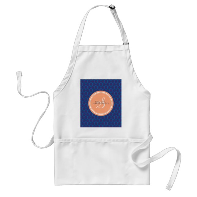 Chic blue abstract geometric pattern monogram adult apron (Front)