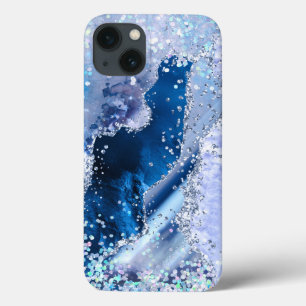 Chic Blue Agate w/Opalescent Sparkles iPhone 13 Case