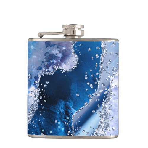 Chic Blue Agate wOpalescent Sparkles Flask