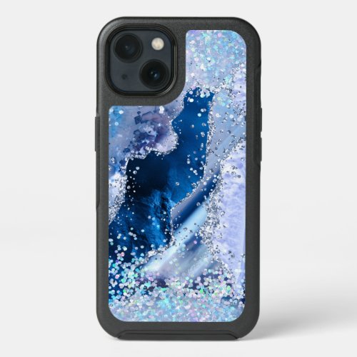 Chic Blue Agate wOpalescent Sparkles iPhone 13 Case