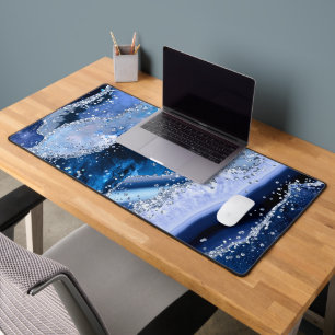 Chic Blue Agate w/Silver Sparkles Desk Mat